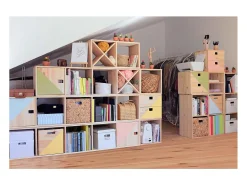 Astigarraga Estante em pinho maciço bruto Dinamic 6 cubos 33x33x33 cm, 105 cm de altura, kit para montar, estilo clássico intemporal^ Prateleira