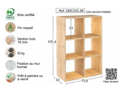 Astigarraga Estante em pinho maciço bruto Dinamic 6 cubos 33x33x33 cm, 105 cm de altura, kit para montar, estilo clássico intemporal^ Prateleira