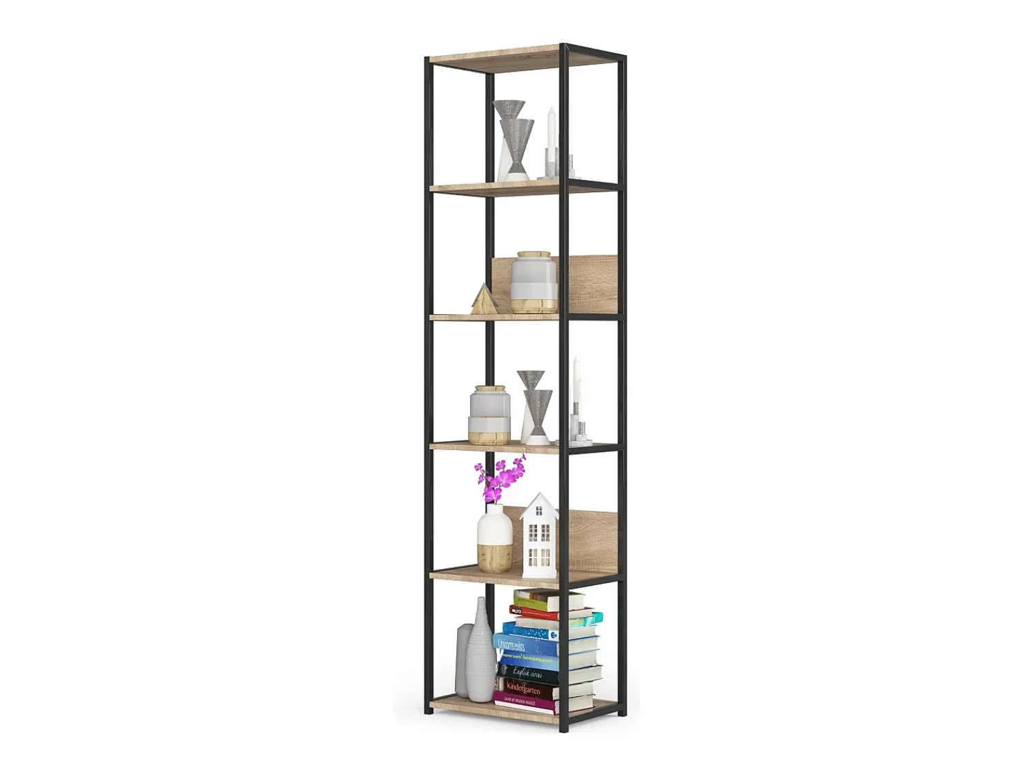 Prateleira*Akord Estante estilo loft com prateleiras de madeira 50 cm Preto, Carvalho Sonoma 50x32x192 cm Preto / Natural claro