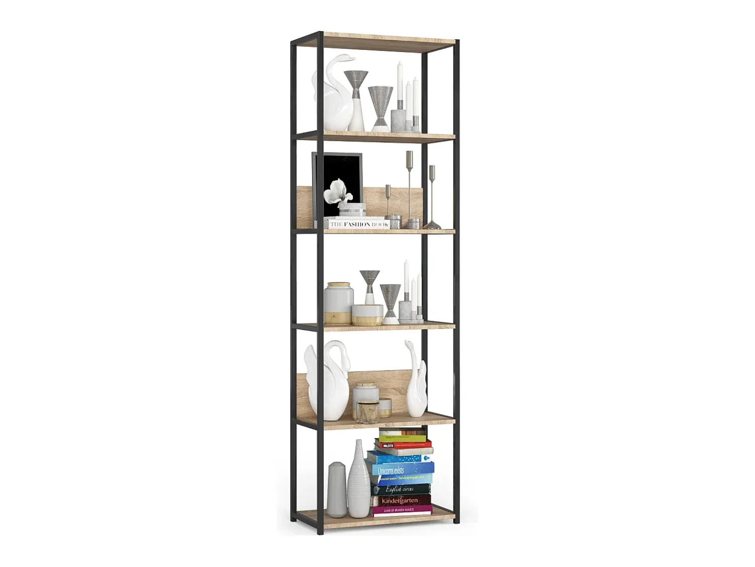 Prateleira*Akord Estante estilo loft com prateleiras de madeira 60 cm Preto, Carvalho Sonoma 60x32x192 cm Preto / Natural claro