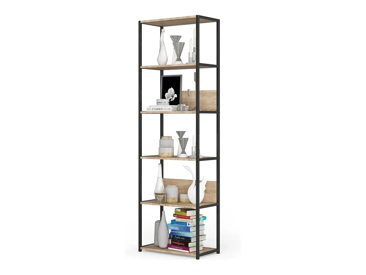 Prateleira*Akord Estante estilo loft com prateleiras de madeira 60 cm Preto, Carvalho Sonoma 60x32x192 cm Preto / Natural claro