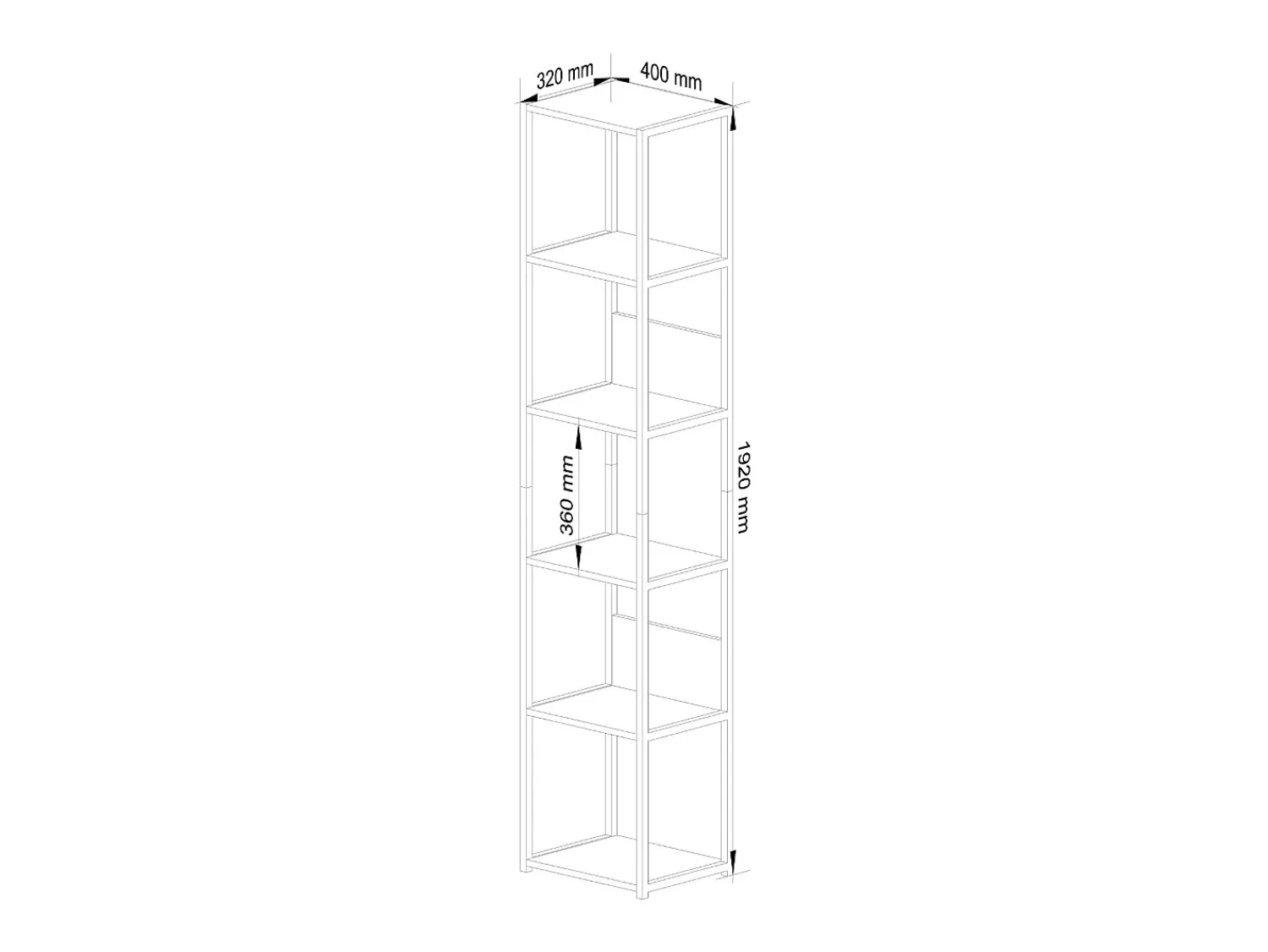 Outlet Akord Estante estilo loft com prateleiras de madeira 40 cm Preto, Carvalho Craft 40x32x192 cm Preto / Natural claro