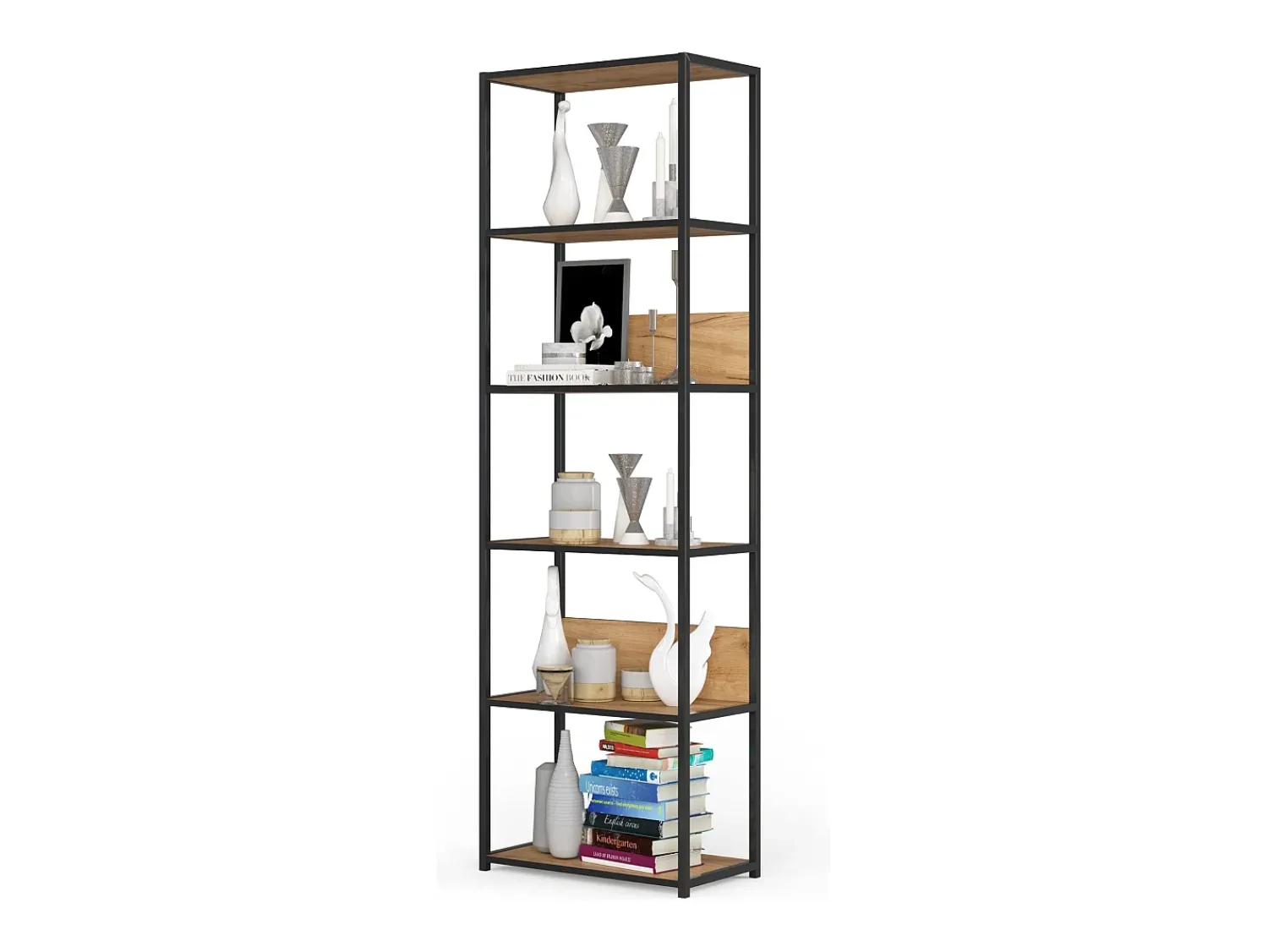 Akord Estante estilo loft com prateleiras de madeira 60 cm Preto, Carvalho Craft 60x32x192 cm^ Prateleira