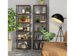 Akord Estante estilo loft com prateleiras de madeira 60 cm Preto, Carvalho Craft 60x32x192 cm^ Prateleira