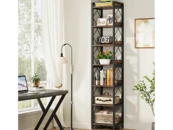 Biblioteca*Tribesigns Estante estreita Extra Alta de 200 cm, estante Fina com 7 níveis para pequenos espaços, prateleiras independentes, Marrom Rústico Castanho
