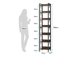 Biblioteca*Tribesigns Estante estreita Extra Alta de 200 cm, estante Fina com 7 níveis para pequenos espaços, prateleiras independentes, Marrom Rústico Castanho