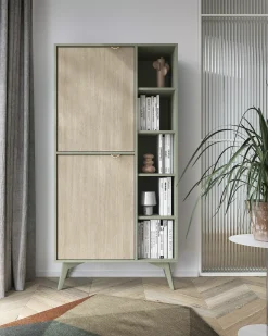 Biblioteca| Estante: Eucalipto / Espinha de peixe scandi , pés madeira, 80 x 160 x 38cm Verde