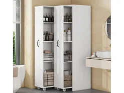 Biblioteca|ModernLuxe Estante extensível 51.5x41x158 cm - Lados esquerdo e direito intercambiáveis - com rodas - MDF - Branco