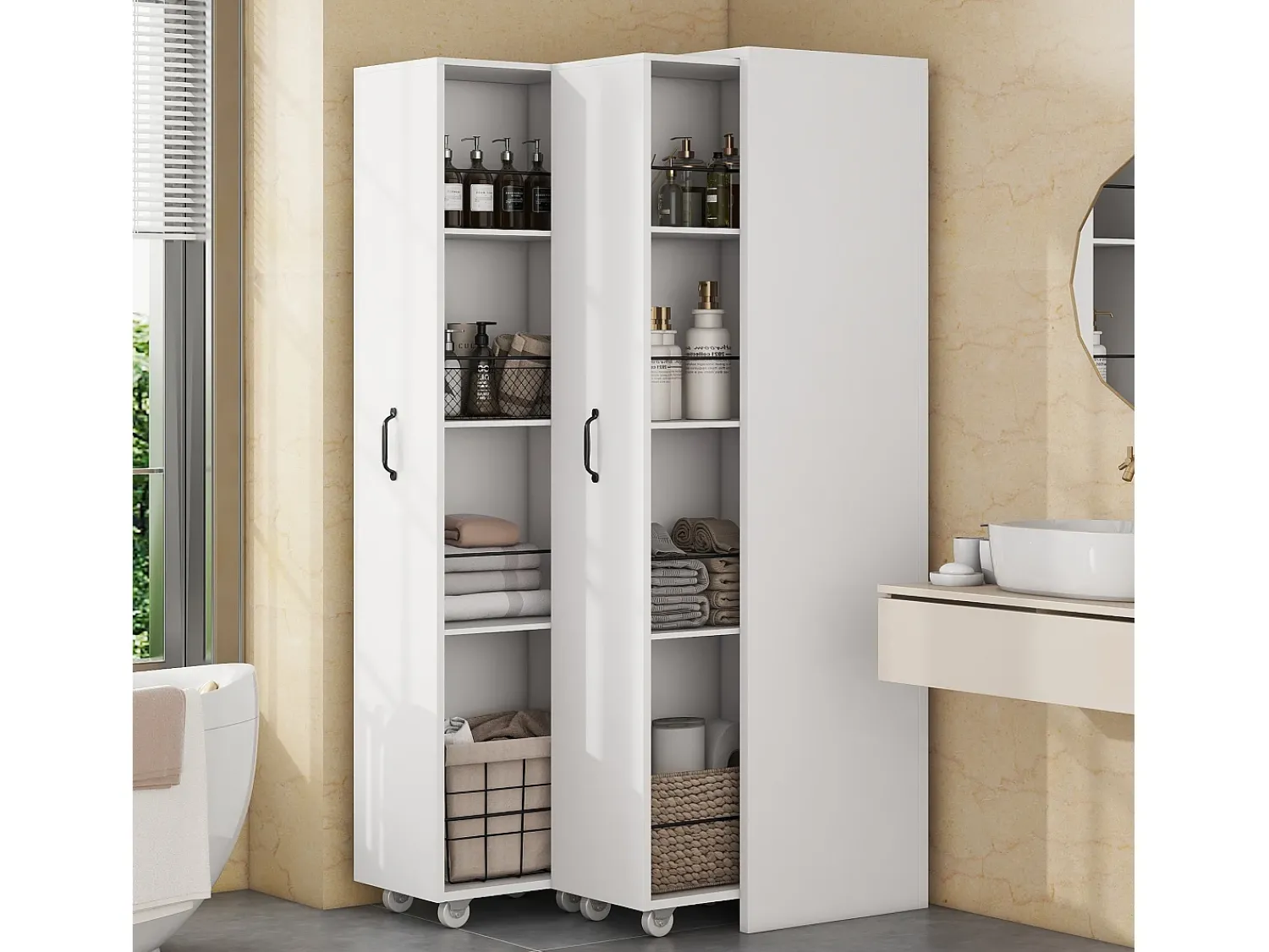 Biblioteca|ModernLuxe Estante extensível 51.5x41x158 cm - Lados esquerdo e direito intercambiáveis - com rodas - MDF - Branco