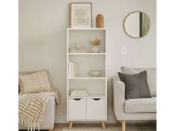 Biblioteca* Estante Fiano com 3 prateleiras e 2 portas dobráveis ​​inferiores, 160x50x30 cm Branco