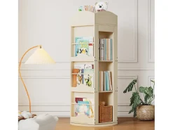 Best Merax Estante Giratória - 63 x 63 x 142 cm - Prateleira de Armazenamento para Crianças e Adultos - MDF - Natural Natural claro