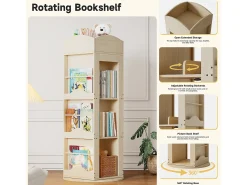 Best Merax Estante Giratória - 63 x 63 x 142 cm - Prateleira de Armazenamento para Crianças e Adultos - MDF - Natural Natural claro