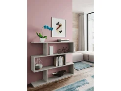 Biblioteca*Dmora Estante Hampton, Estante baixa dupla face, Prateleira com três compartimentos, Estante de escritório moderna, 110x24h97 cm, Cinza concreto Cinzento