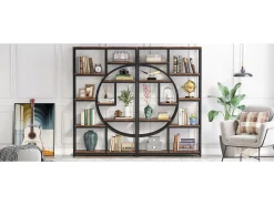 Biblioteca|Tribesigns Estante industrial de 5 níveis, estante alta independente com 9 prateleiras de arrumação abertas para sala de estar, quarto, escritório em casa Castanho
