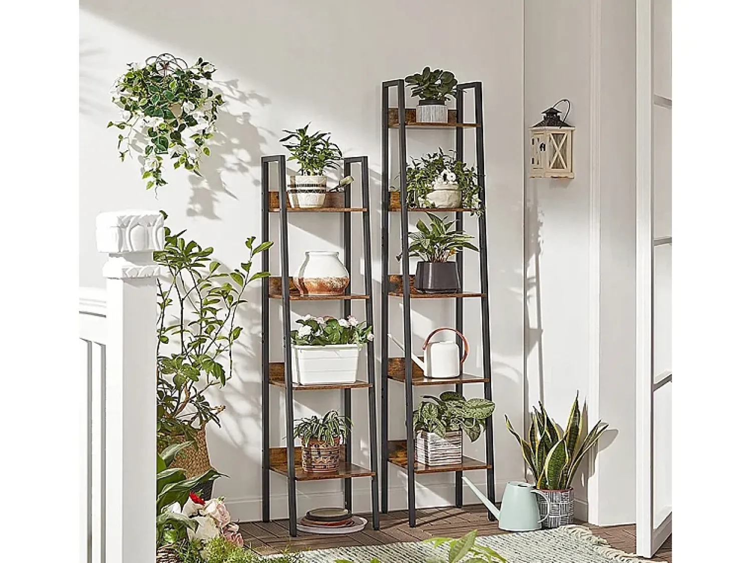 Estante industrial preta com 5 prateleiras escada para livros loft modern^ Prateleira