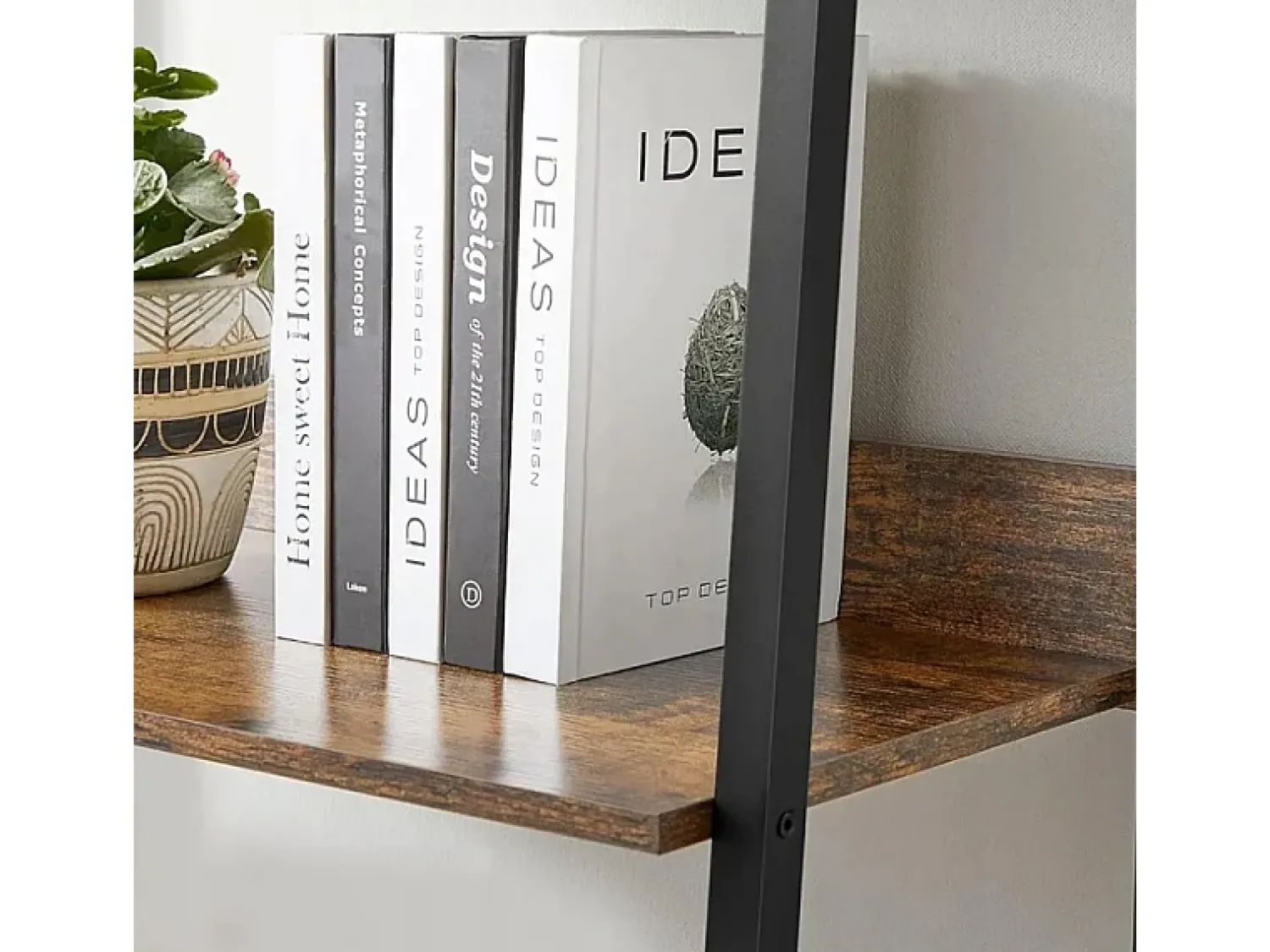 Estante industrial preta com 5 prateleiras escada para livros loft modern^ Prateleira