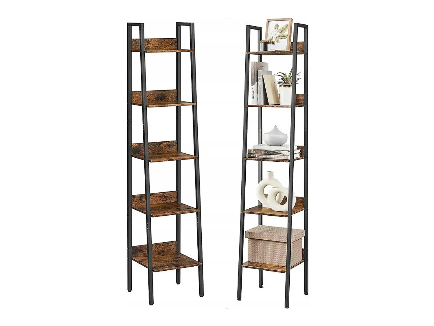 Estante industrial preta com 5 prateleiras escada para livros loft modern^ Prateleira