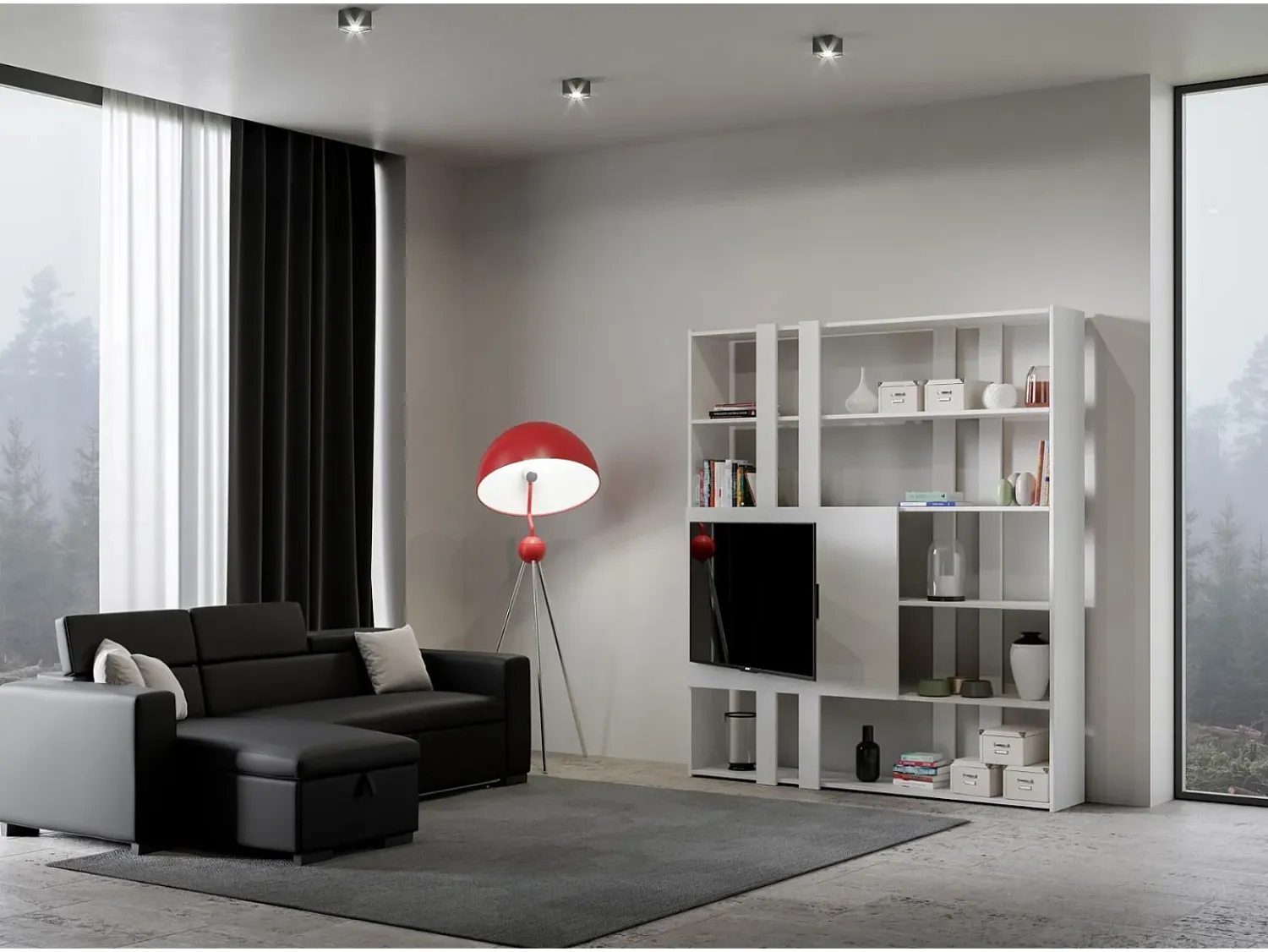 Biblioteca|ITAMOBY Estante Kato H com suporte para TV cinza branca Branco