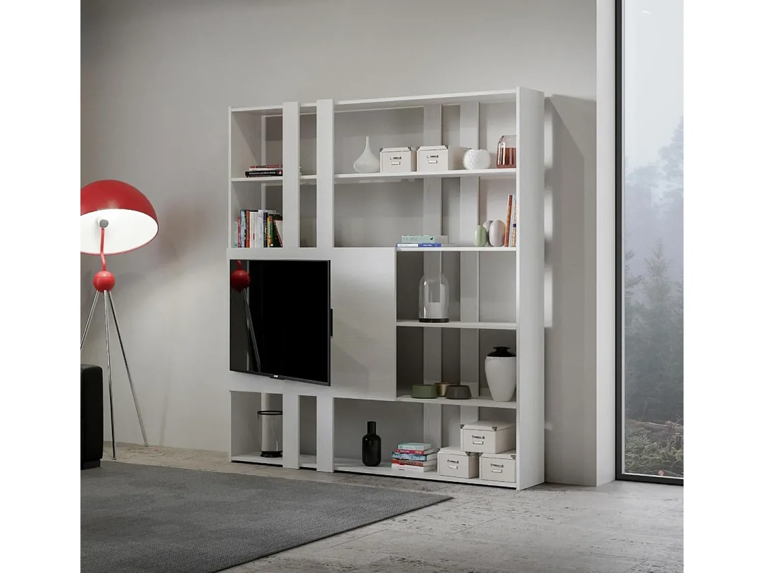 Biblioteca|ITAMOBY Estante Kato H com suporte para TV cinza branca Branco