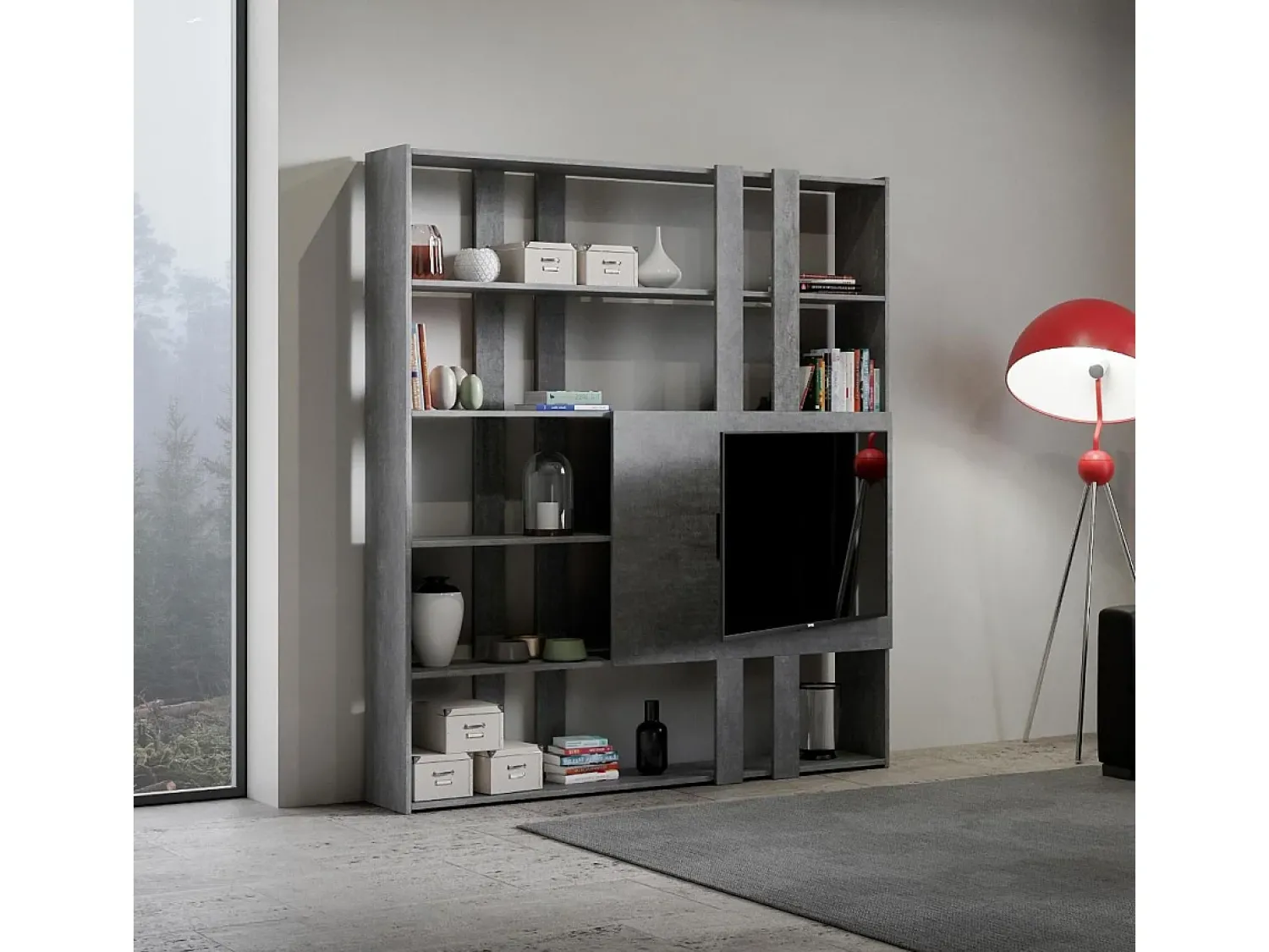 Outlet ITAMOBY Estante Kato H com suporte para TV cimento Cinzento
