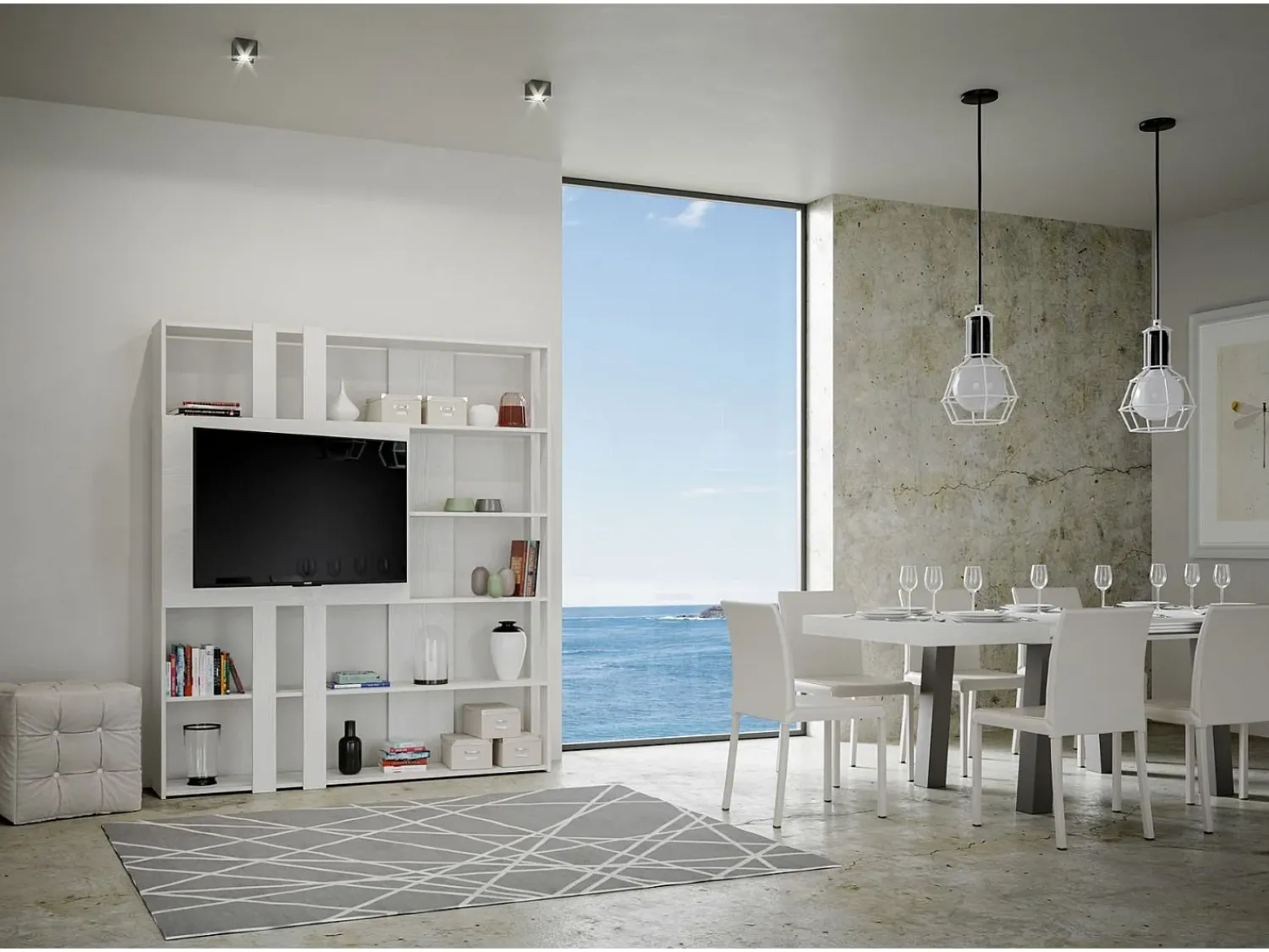 ITAMOBY Estante Kato L com suporte para TV cinza branca Branco