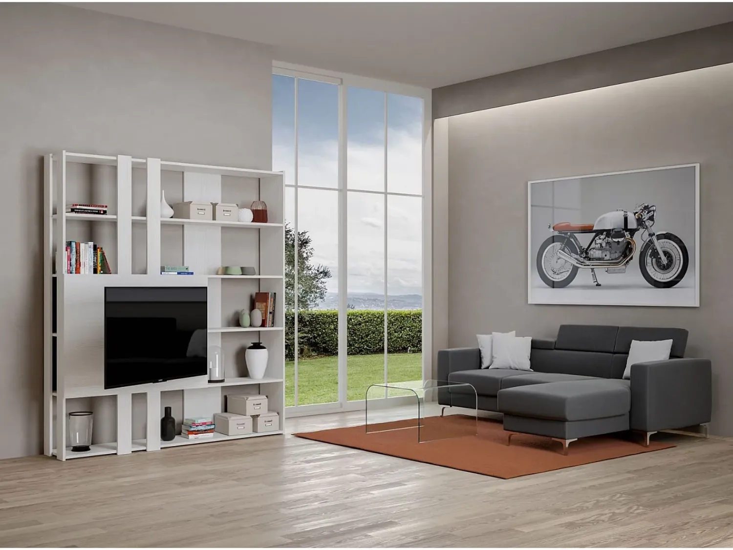 Biblioteca*ITAMOBY Estante Kato M com suporte para TV cinza branca Branco