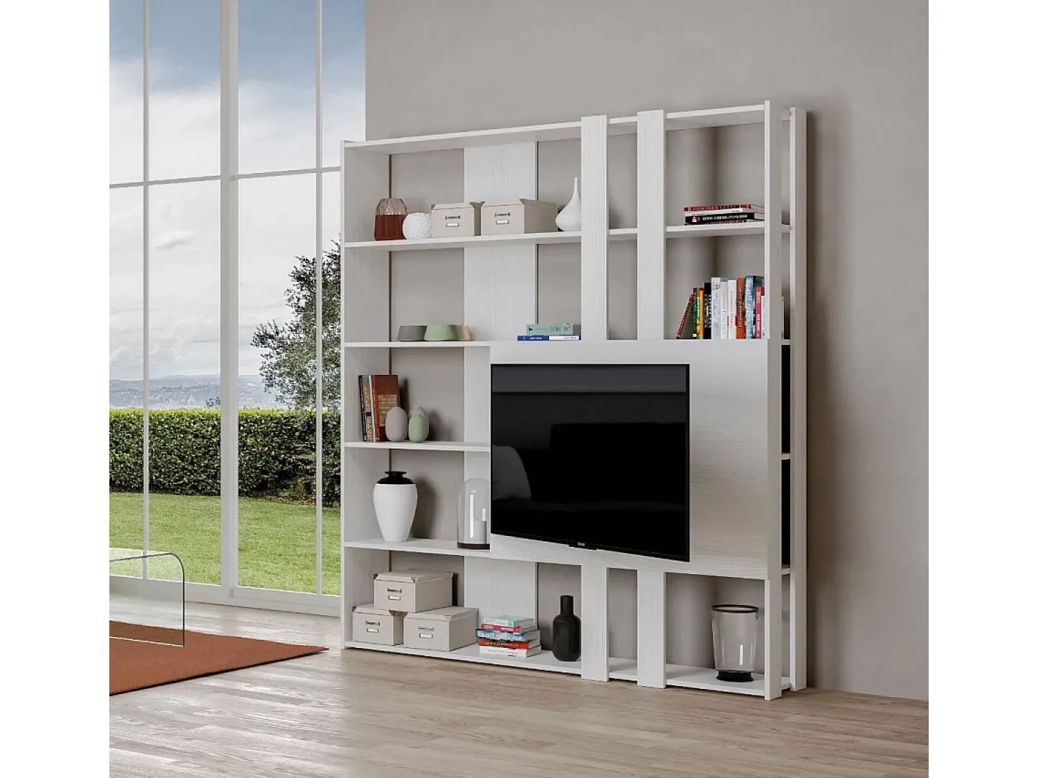 Biblioteca*ITAMOBY Estante Kato M com suporte para TV cinza branca Branco