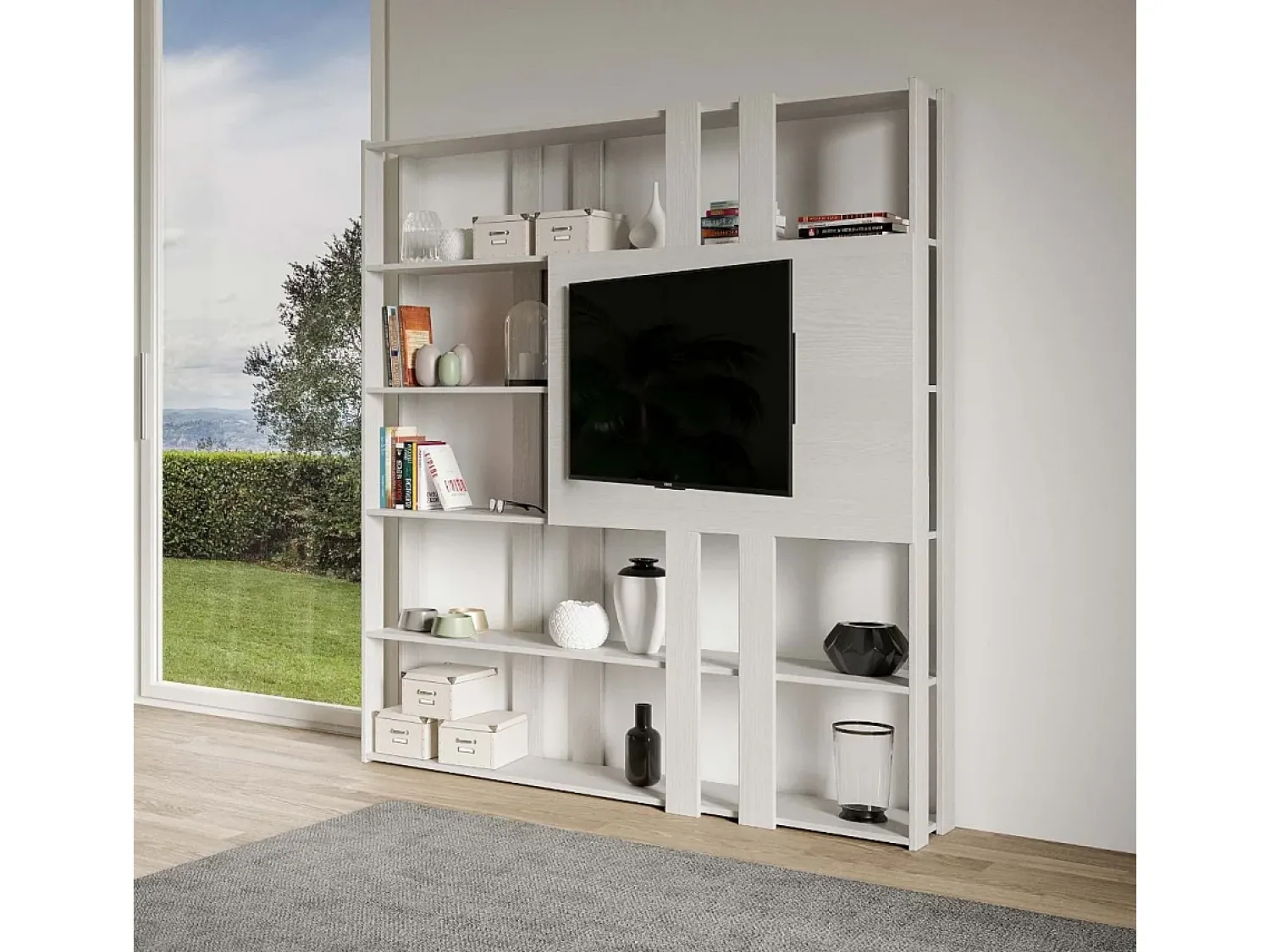 Biblioteca|ITAMOBY Estante Kato N com suporte para TV cinza branca Branco