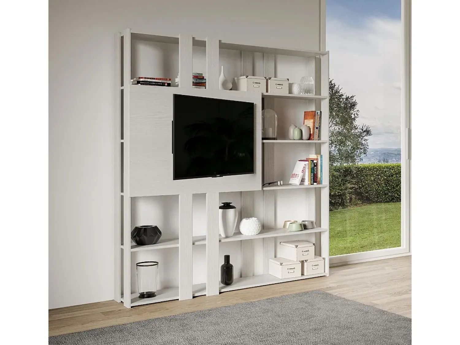 Biblioteca|ITAMOBY Estante Kato N com suporte para TV cinza branca Branco