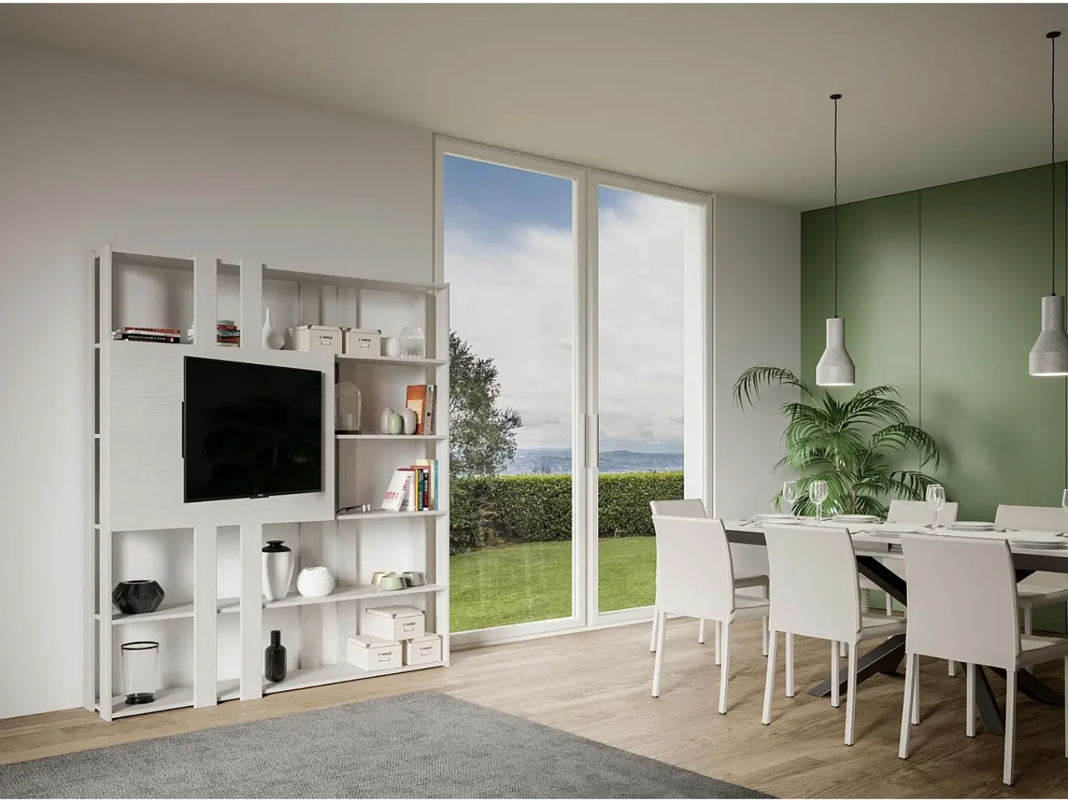 Biblioteca|ITAMOBY Estante Kato N com suporte para TV cinza branca Branco
