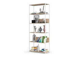 Prateleira|Akord Estante Loft Metálica 80 cm - Branco/Carvalho Sonoma - 6 Prateleiras Natural claro / Branco