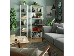 Prateleira|Akord Estante Loft Metálica 80 cm - Branco/Carvalho Sonoma - 6 Prateleiras Natural claro / Branco
