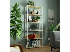 Akord Estante Metálica Loft Branco/Carvalho Artisan 80 cm^ Prateleira