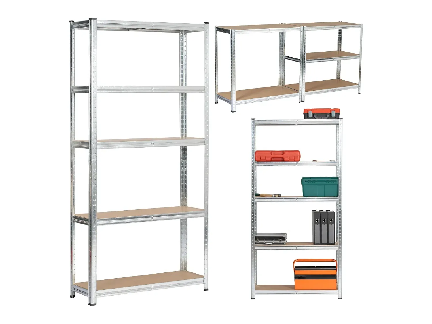 Prateleira|Akord Estante Metálica Prateada 90x30x180 cm - 5 Prateleiras Robustas, Suporta até 175 kg Cada, MDF e Aço Galvanizado, Montagem Fácil Prateado