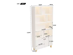 Sale Merax Estante moderna - 80 x 30 x 173 cm - com vários espaços de armazenamento + 2 portas + LEDs - Madeira maciça + MDF - Branco