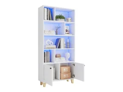 Sale Merax Estante moderna - 80 x 30 x 173 cm - com vários espaços de armazenamento + 2 portas + LEDs - Madeira maciça + MDF - Branco