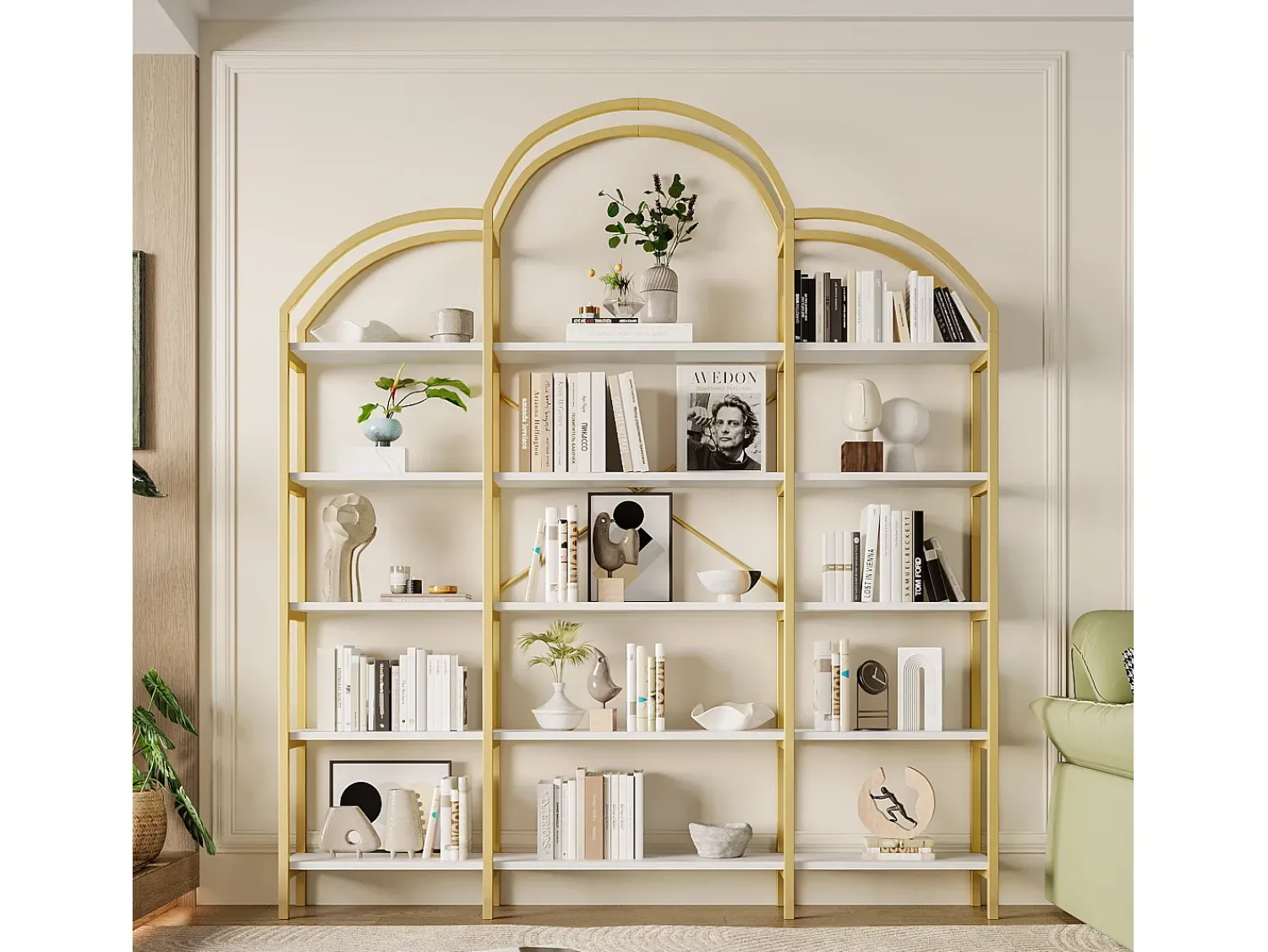 Biblioteca*ModernLuxe Estante moderna em metal 170×26×190 cm - formato nuvem - 5 níveis de armazenamento - + branco Dourado