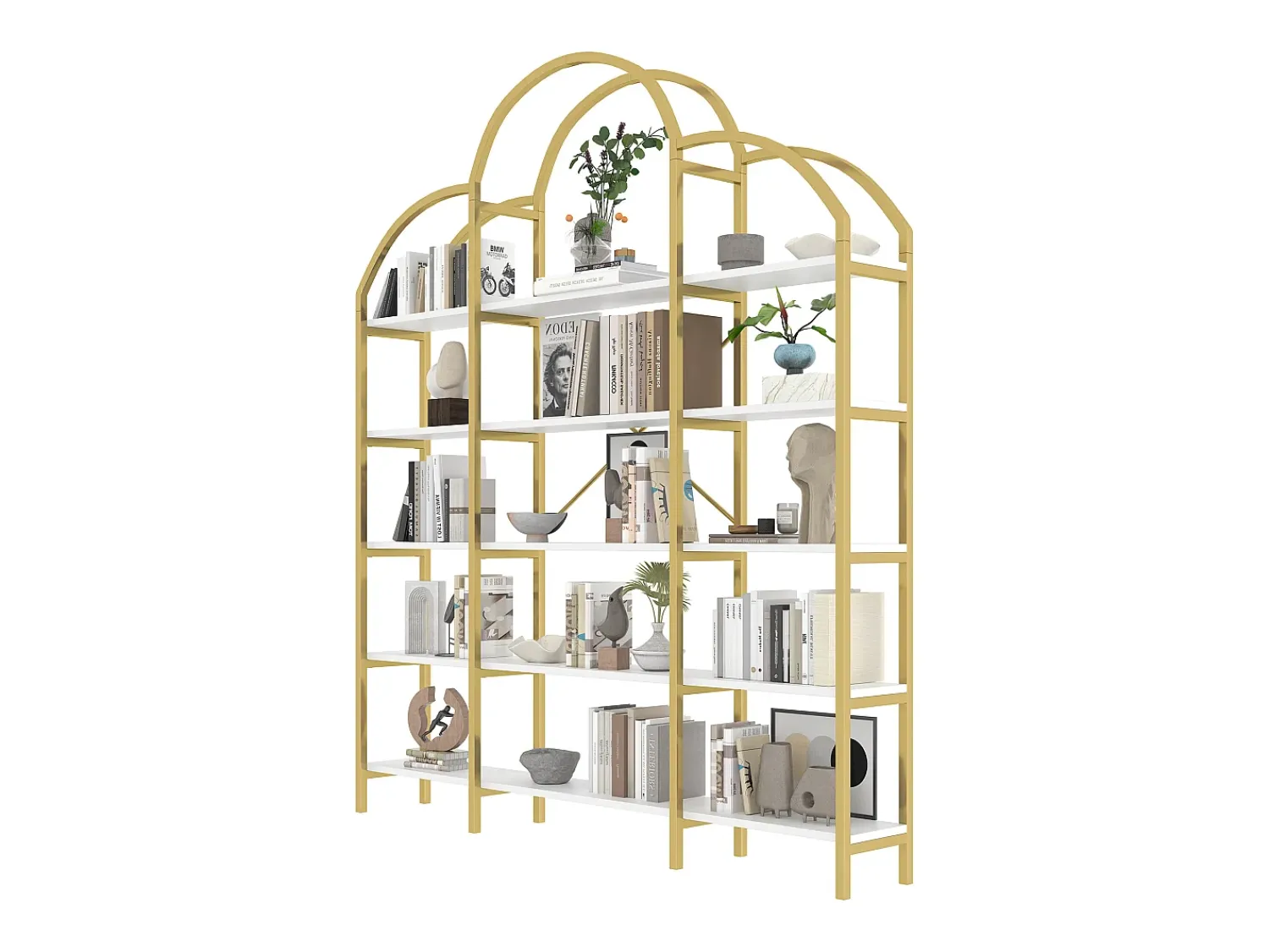 Biblioteca*ModernLuxe Estante moderna em metal 170×26×190 cm - formato nuvem - 5 níveis de armazenamento - + branco Dourado