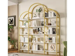 Biblioteca*ModernLuxe Estante moderna em metal 170×26×190 cm - formato nuvem - 5 níveis de armazenamento - + branco Dourado