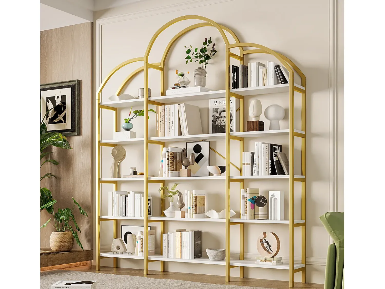 Biblioteca*ModernLuxe Estante moderna em metal 170×26×190 cm - formato nuvem - 5 níveis de armazenamento - + branco Dourado