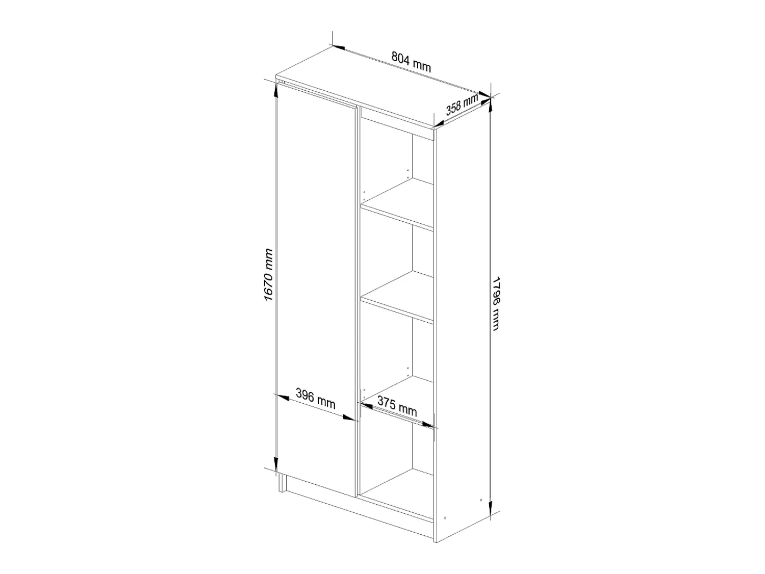 Discount Akord Estante Modular R80 1 Porta e 4 Prateleiras Cor Branco/Carvalho de Sonoma Natural claro / Branco