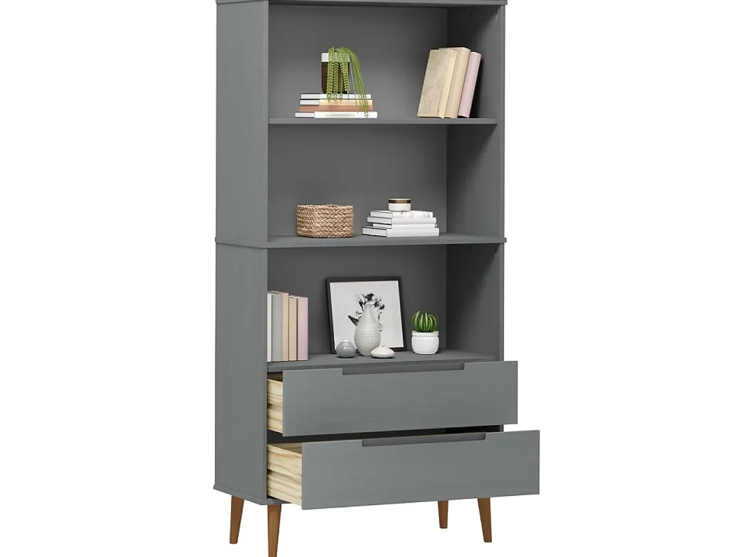 Biblioteca* Estante MOLDE 85x35x170,5 cm pinho maciço PT462024 Cinzento