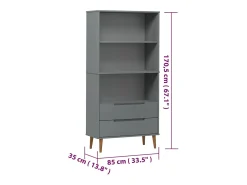 vidaxl Estante MOLDE 85x35x170,5 cm pinho maciço^ Vitrina