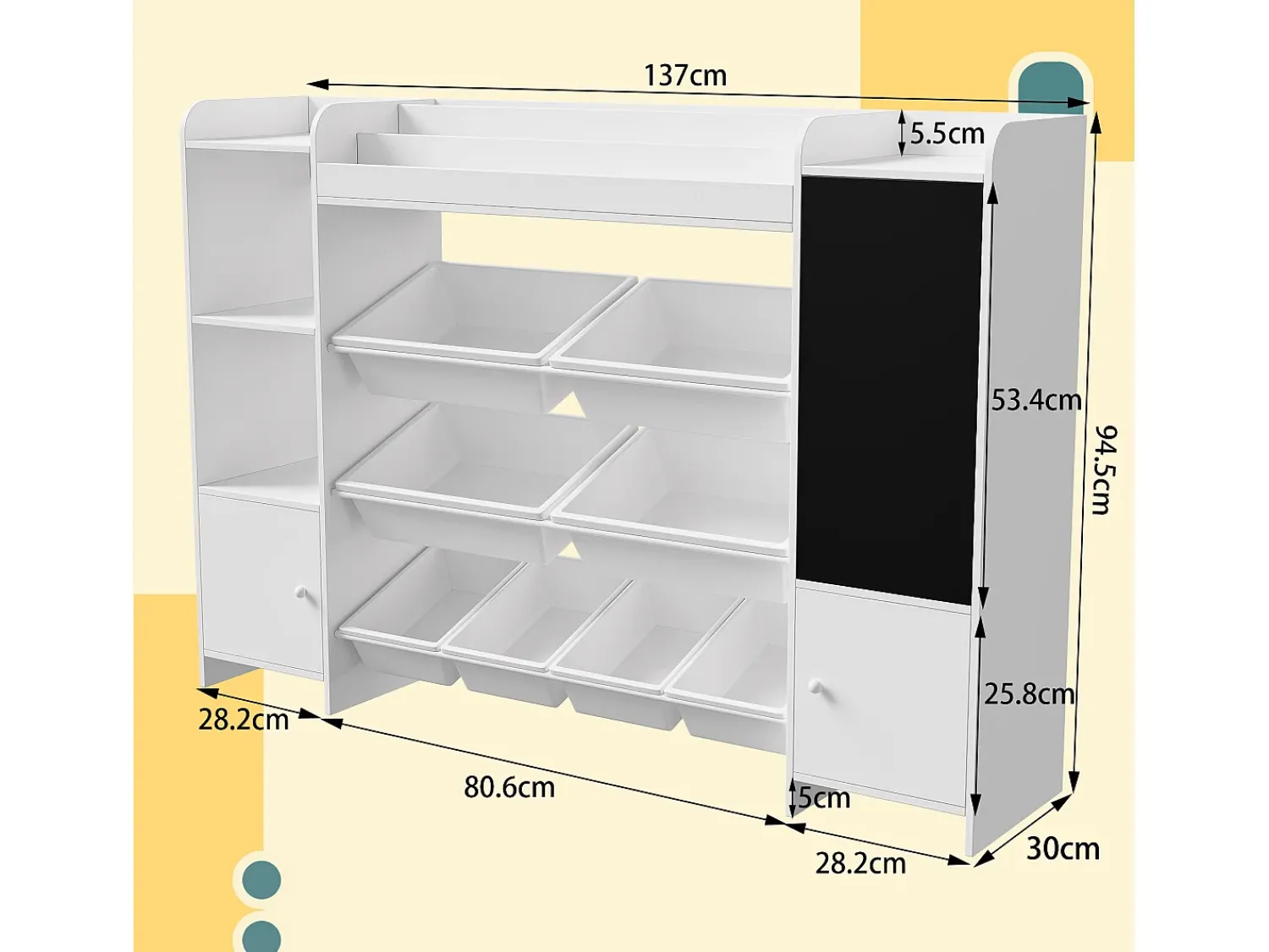 Clearance Estante multifuncional infantil - baú de armazenamento, prateleiras, prancheta, 137x94,5 cm Preto
