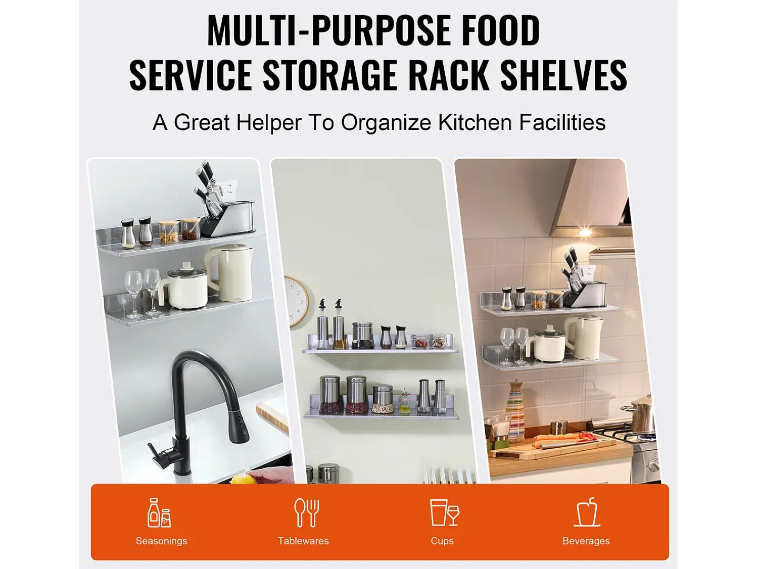 Hot Estante Mural SucceBuy em Aço Inox 30 x 8,6 para Cozinha E Restaurante Prateado