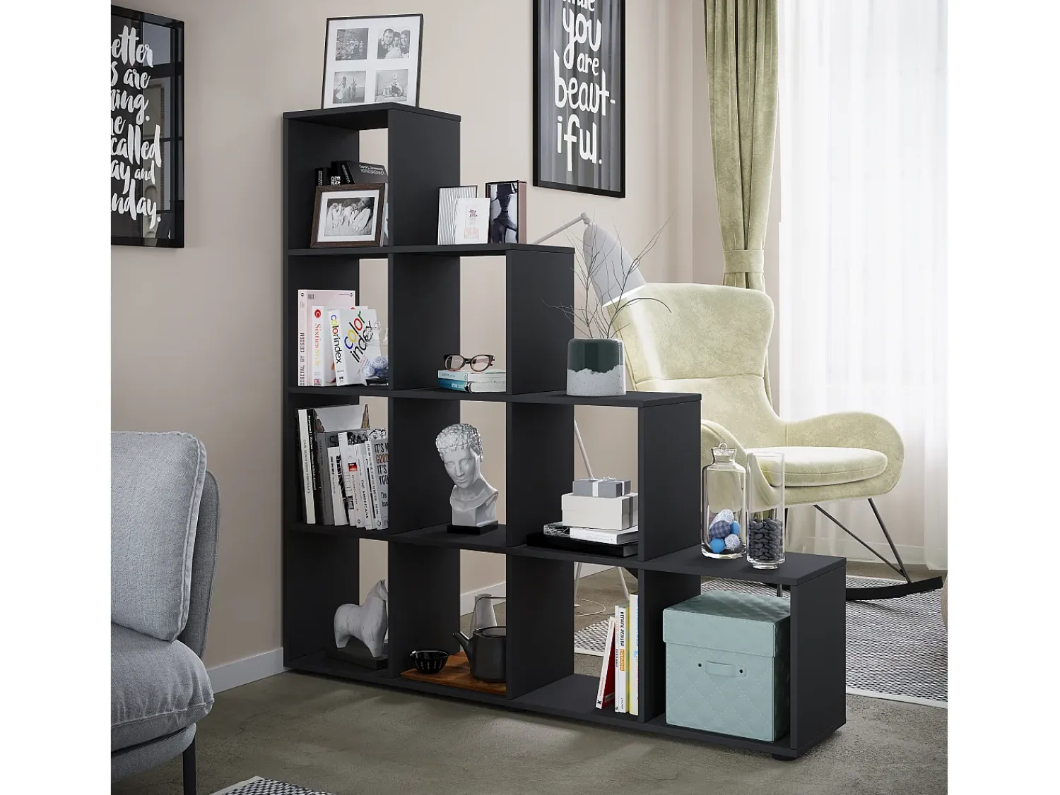 Prateleira|VCM Estante Napoli Preto A. 139 x L. 143 x P. 29 cm Multicor