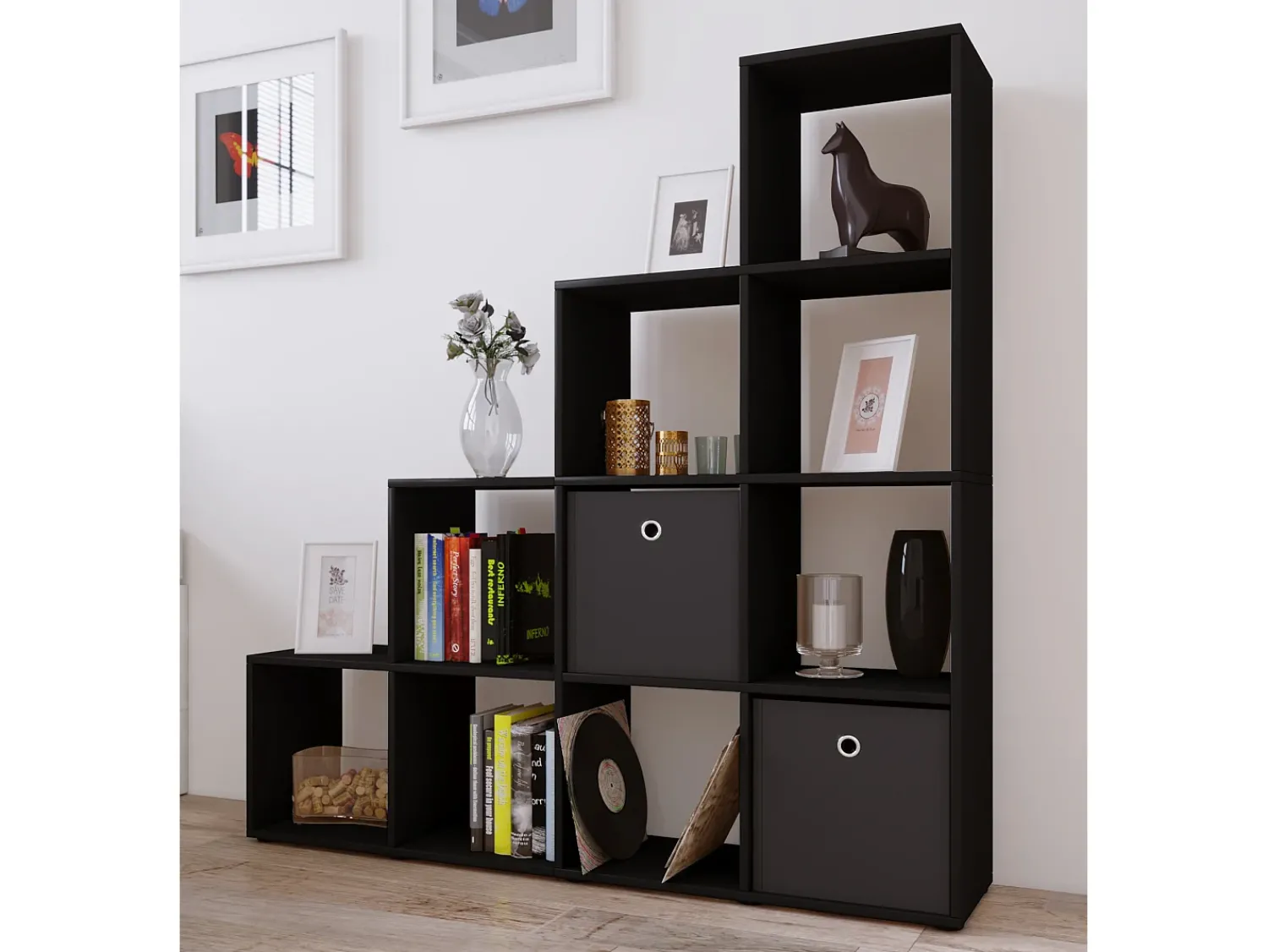 Prateleira|VCM Estante Napoli Preto A. 139 x L. 143 x P. 29 cm Multicor