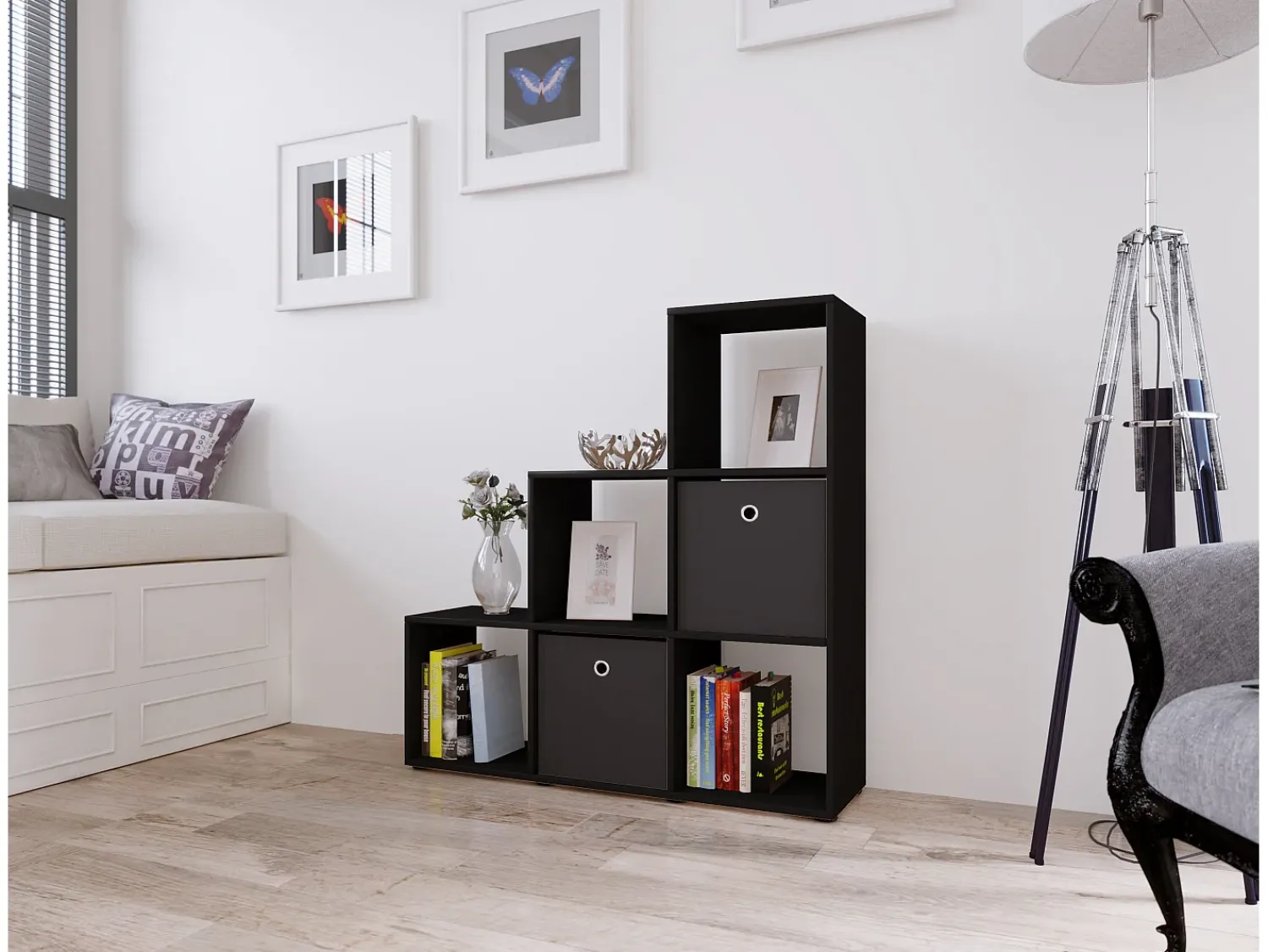 Prateleira*VCM Estante Nitas Preto A. 105 x L. 108 x P. 29 cm Multicor