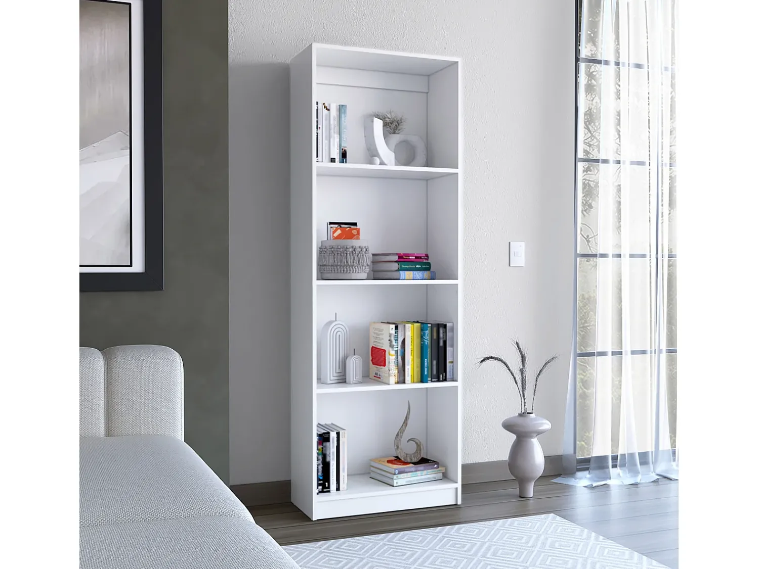TuHome Estante para escritório em casa em melamina com 4 prateleiras abertas, 180.60 cm X 62.73 cm X 29.71 cm ,^ Biblioteca