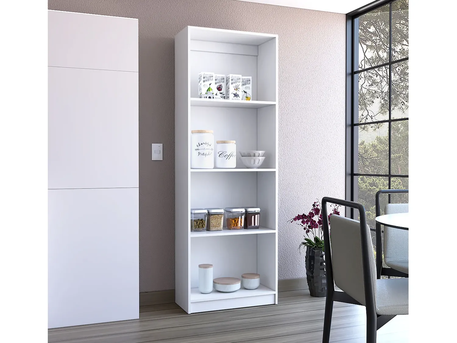 TuHome Estante para escritório em casa em melamina com 4 prateleiras abertas, 180.60 cm X 62.73 cm X 29.71 cm ,^ Biblioteca